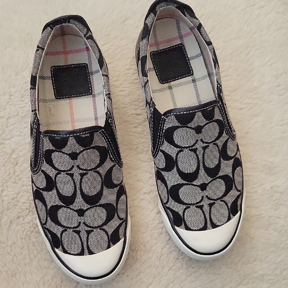 Coach Shoes - Coach Monogram Black and Gray Slip-On Sneakers